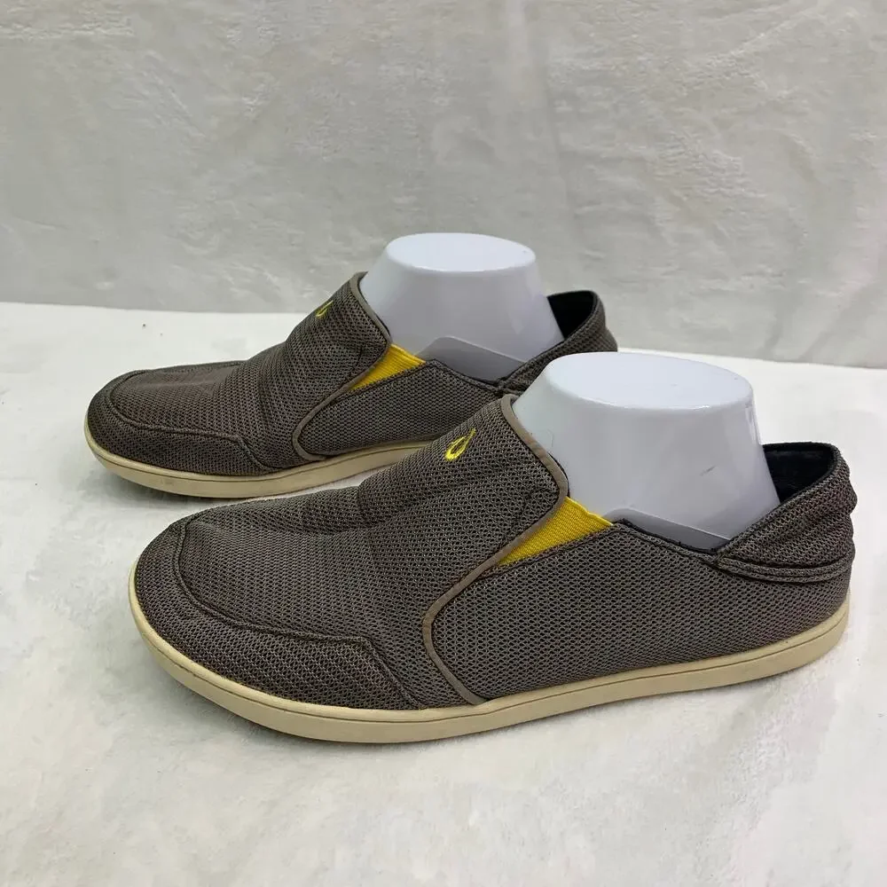 OluKai Mens 8.5 Nohea Mesh Sneakers Lace Up Slip On Comfort Shoes Gray Yellow